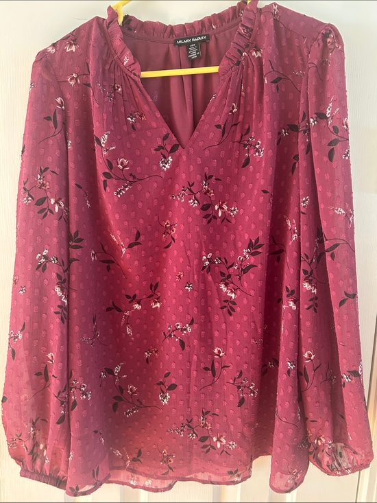 Hilary Radley Tops - Hilary Radley Burgundy Floral V-Neck Blouse